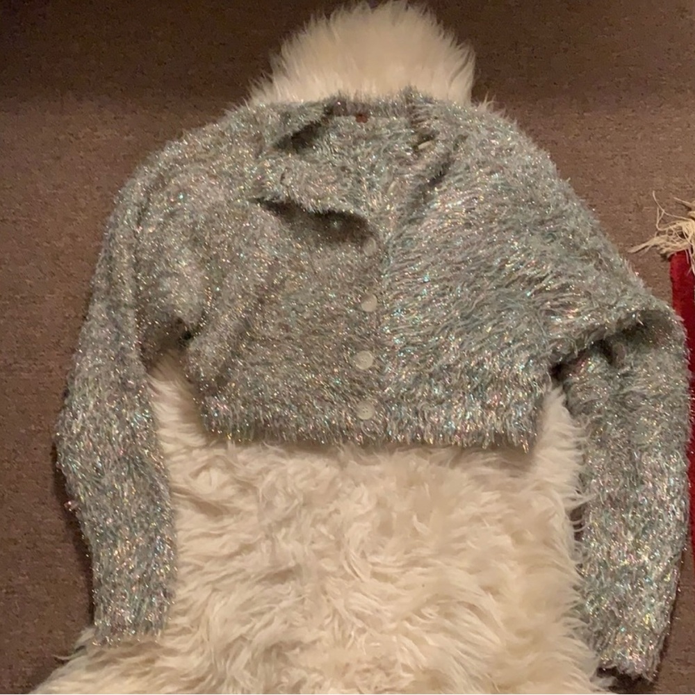 FP One Metallic Fuzzy Cropped Cardigan Sweater